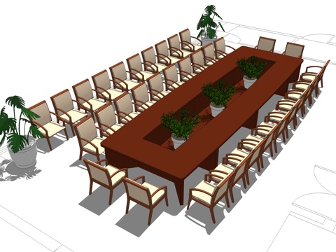 会议桌 办公家具 会议台 会议椅su模型