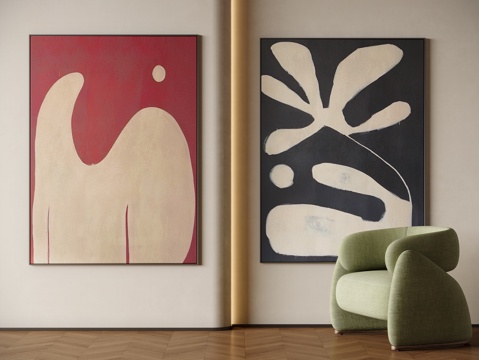 现代中古装饰挂画su模型