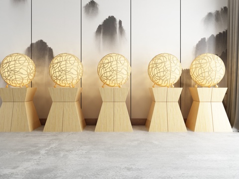 新中式实木台灯客栈酒店台灯组合3d模型