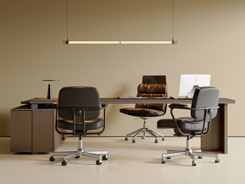  现代简约办公桌椅组合 经理办公桌椅 办公椅 老板椅 吊灯3d模型 