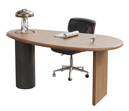 现代书桌椅 办公桌椅 办公椅 台灯 书桌摆件 书籍su模型