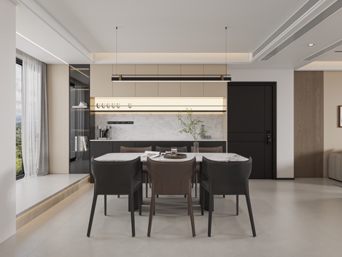  现代轻奢餐厅3d模型 