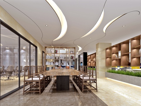  新中式多功能会议室3d模型 