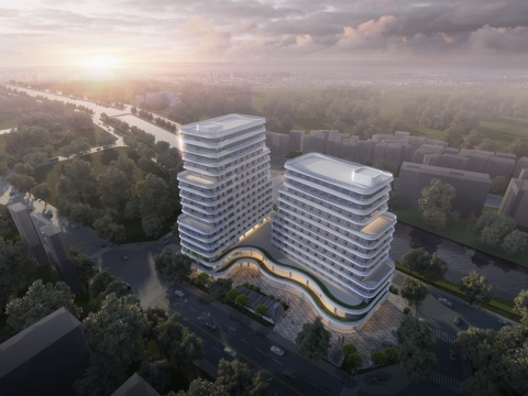  现代 办公楼 多层办公楼 鸟瞰3D模型3d模型 