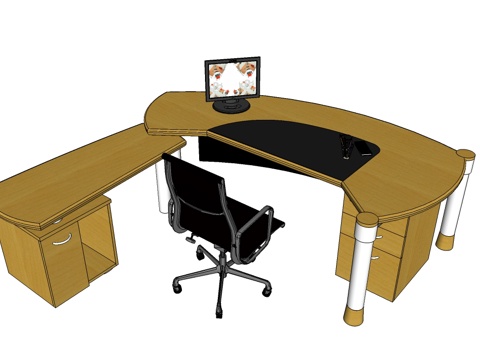 班台桌 办公桌 办公椅 办公家具su模型