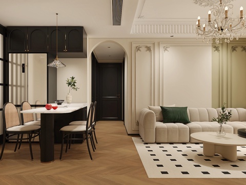  法式客厅 法式餐厅 法式客餐厅 法式沙发 法式餐桌3d模型 