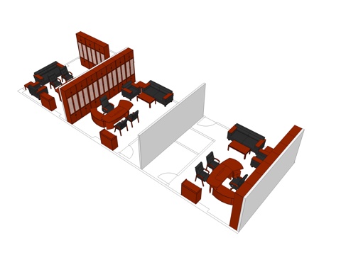 班台桌 办公桌 沙发 茶几 文件柜 办公家具 办公椅su模型