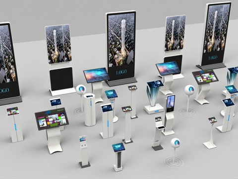 现代科技触控一体机展台 智能广告机 落地一体机 查询机电子屏su模型