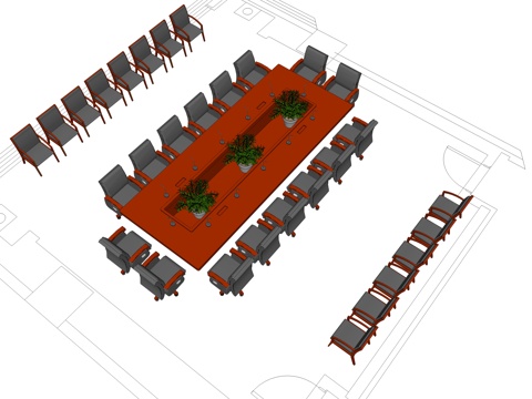会议桌 办公家具 会议台 会议椅su模型