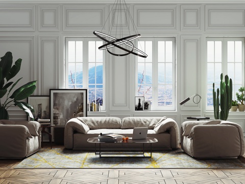  法式客厅3d模型 