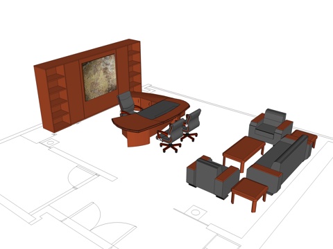 班台桌 办公桌 沙发 茶几 文件柜 办公家具 办公椅su模型