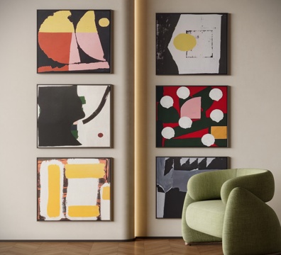 现代中古装饰挂画su模型