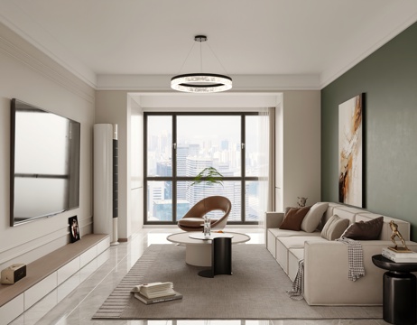  现代客餐厅 开放厨房3d模型 