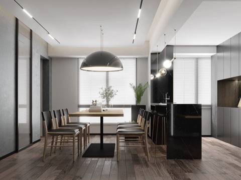  北欧现代厨房餐厅3d模型 