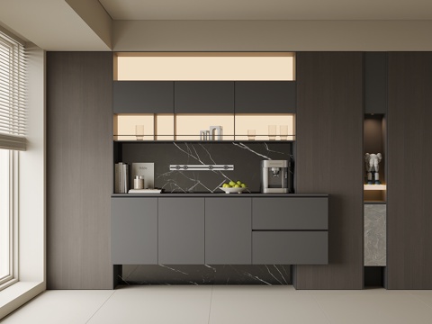 现代酒柜餐边柜su模型