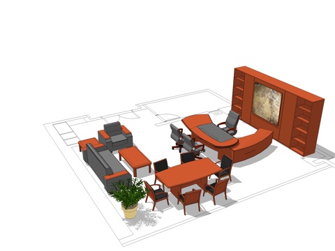 班台桌 办公桌 沙发 茶几 文件柜 办公家具 办公椅su模型