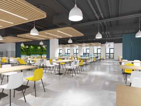  现代简约食堂 员工餐厅 自助餐厅 学校食堂  职工食堂3d模型 