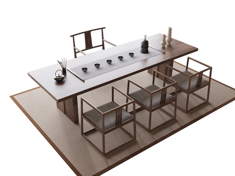 现代茶桌椅 茶具 茶椅su模型