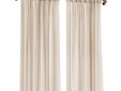 现代奶油风窗帘 飘窗窗帘 布艺窗帘su模型