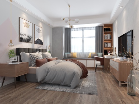  北欧现代轻奢简北欧主卧3d模型 