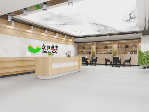  现代教育机构前台走廊课室3d模型 