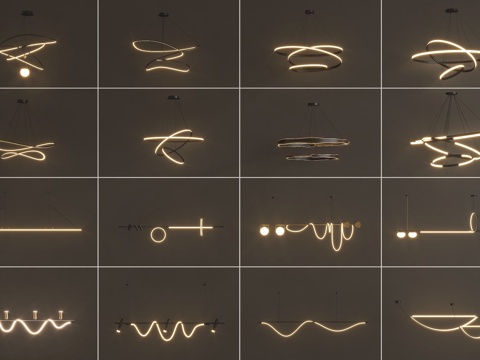 现代吊灯组合 餐厅吊灯 长条吊灯su模型