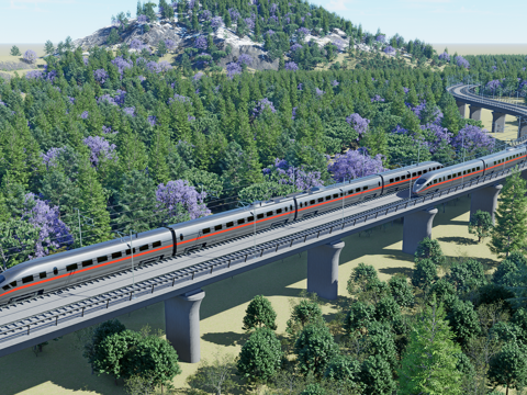  高铁高架su模型 