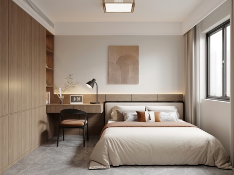  现代卧室 书桌 衣柜3d模型 