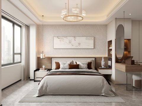  新中式卧室 梳妆台 衣柜3d模型 