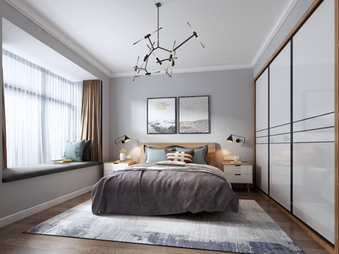  北欧主人房现代卧室主人房3d模型 