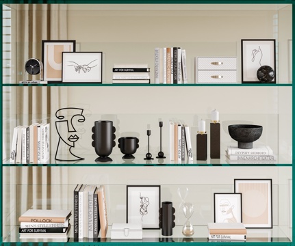 中古风饰品摆件组合 书籍 装饰画su模型