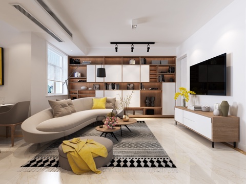  北欧客厅餐厅厨房3d模型 