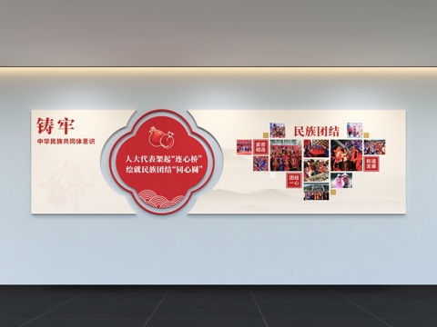  现代名族团结文化墙 展示墙 标语 照片风采 宣传栏 背景墙3d模型 