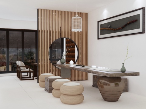  新中式办公室 接待室 会议室3d模型 