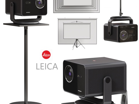  现代投影仪幕布组合 云台 莱卡投影仪 投影仪支架 吊装投影3d模型 
