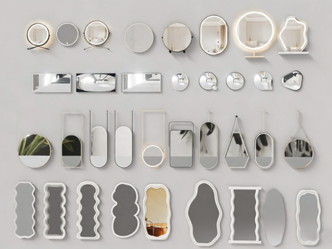 现代简约装饰镜 镜子墙装饰 艺术镜 异形镜 曲面镜 波浪镜su模型