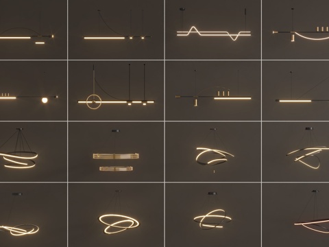 现代吊灯组合 长条吊灯 餐厅吊灯su模型