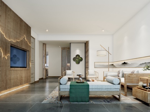  新中式家居客厅3d模型 