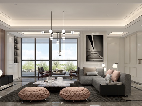  现代轻奢风格会客厅3d模型 