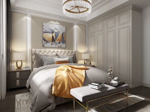  现代轻奢卧室3d模型 