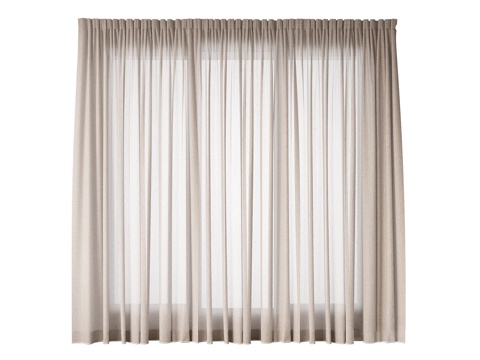 现代奶油风窗帘su模型