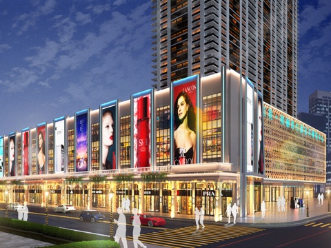  现代商业大楼夜景步行街3d模型 