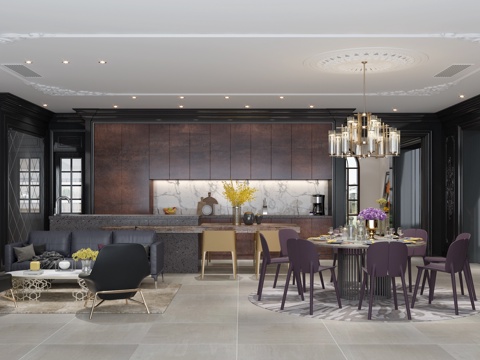  后现代轻奢餐厅3d模型 