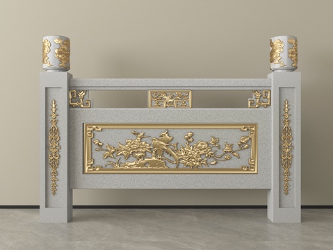 中式栏杆 石材栏杆su模型