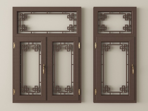 中式花格门窗 花窗 平开窗 雕花窗su模型