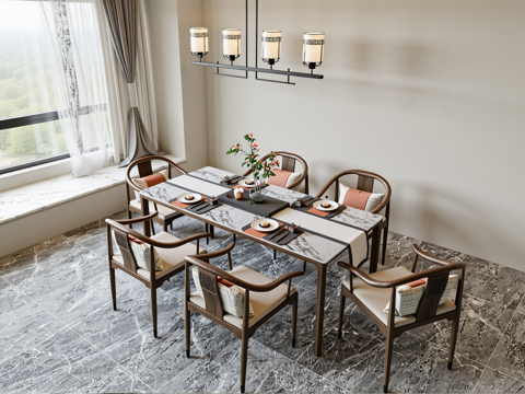 现代新中式餐厅su模型