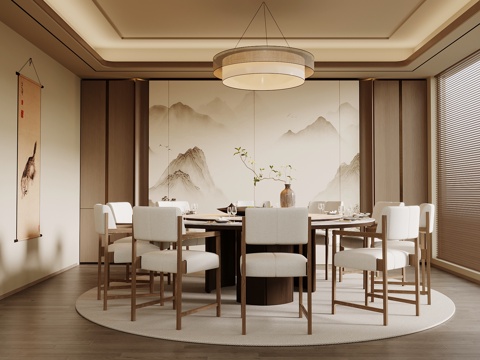  新中式包厢 包间 餐桌椅3d模型 