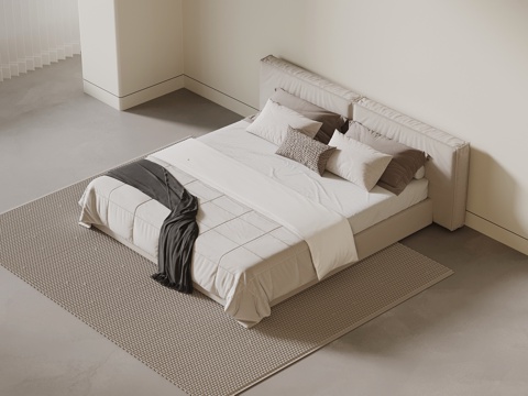 现代双人床su模型