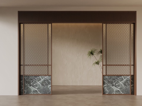  新中式推拉门su模型 