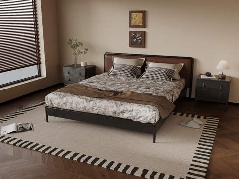 法式复古风双人床su模型